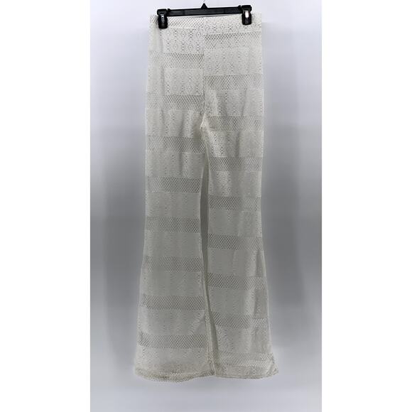 PRETTYLITTLETHING Women's White Mesh Elastic Waist Pull-On Wide-Leg Pant SZ 8 - Picture 2 of 10